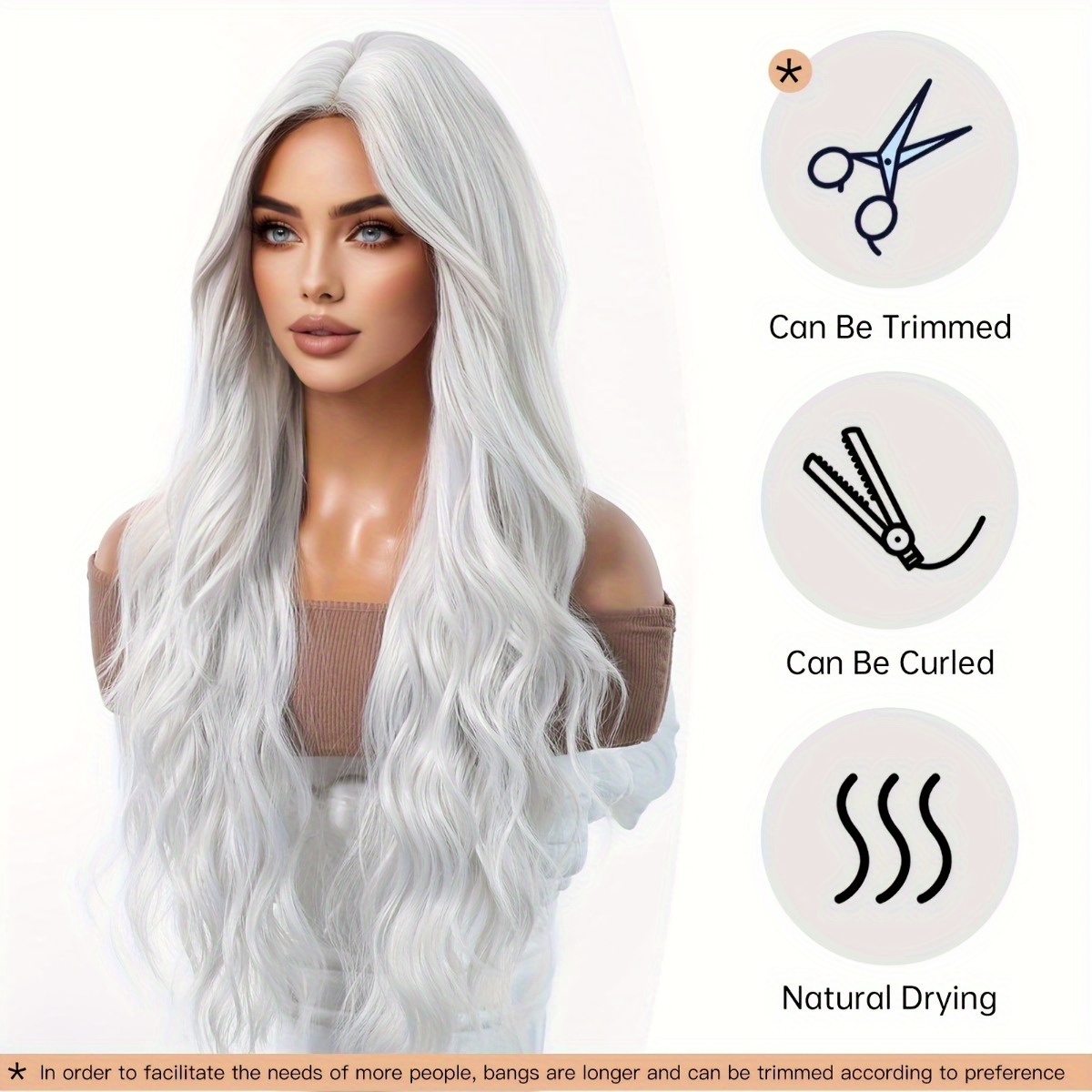 Hair Care Natural - Anxin Marka Sentetik Elyaf Peruk: Gümüş-Beyaz